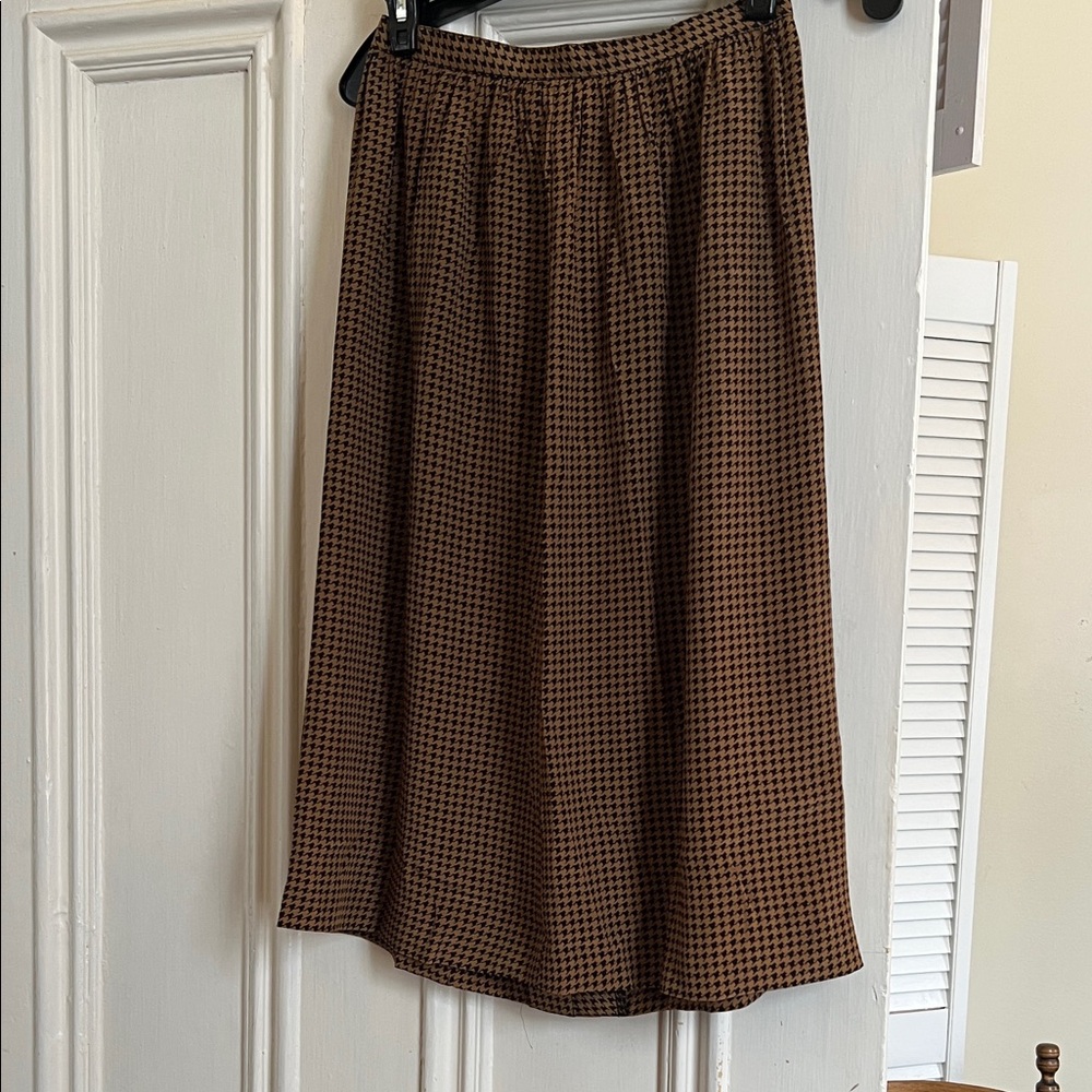 Elegant Brown Checkered Midi Skirt